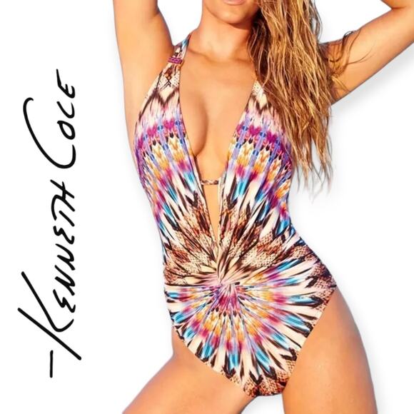 Kenneth Cole Other - Kenneth Cole | NWOT | Large | Mojave Plunge Twist Mio Padded Halter Swimsuit